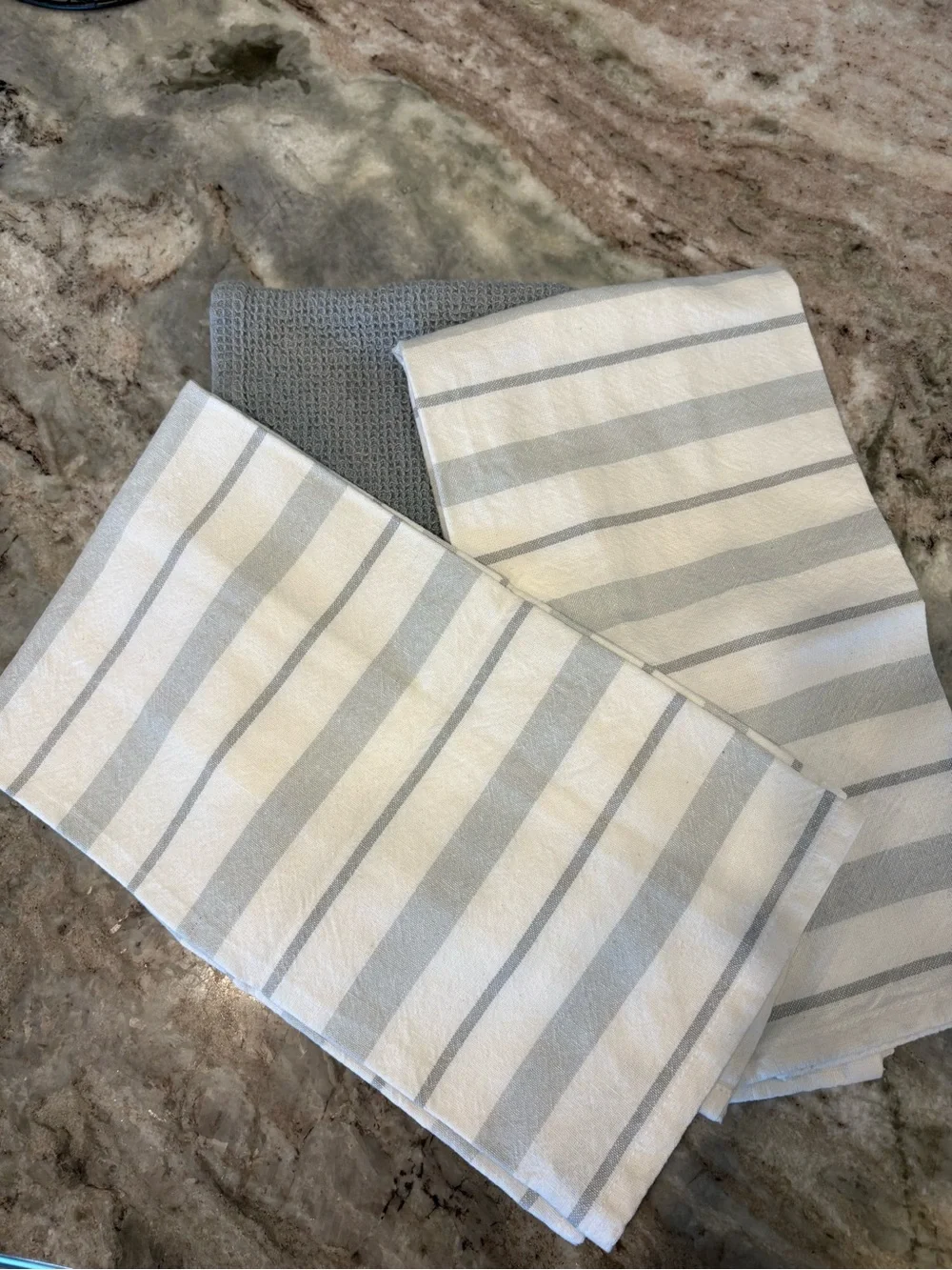 Set of Gray and White Striped Kitchen Tea Towels